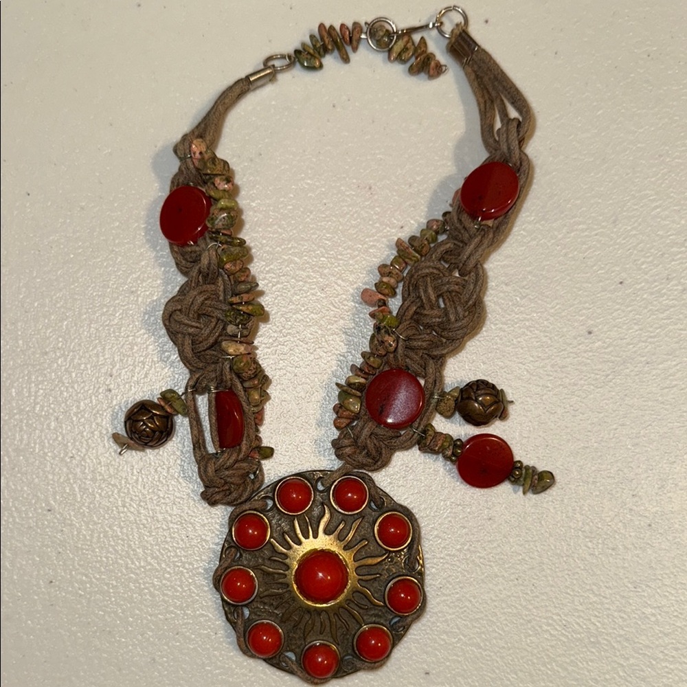 Bohemian Statement Red and Gold Necklace Vintage